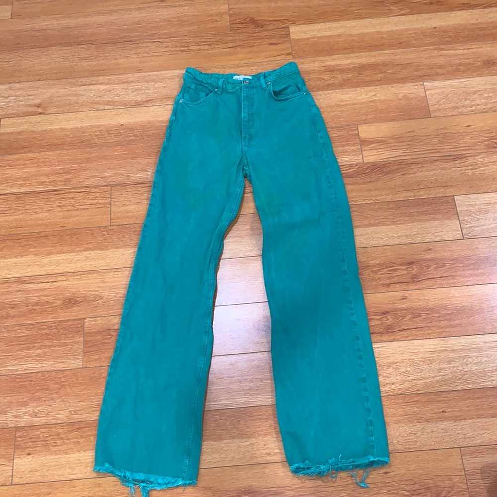 ZARA high rise full length wide leg jeans